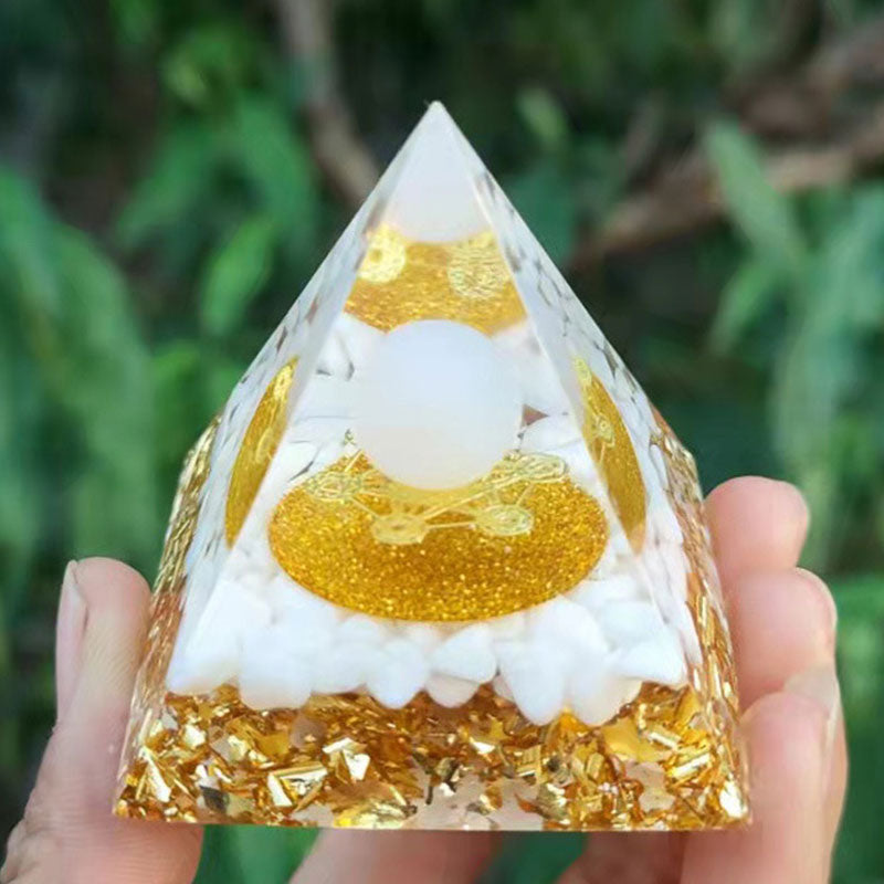 (Clearance 30% OFF / CODE: OFF30) - White Agate Clear Quartz Metatron's Cube Symbol Orgone Pyramid