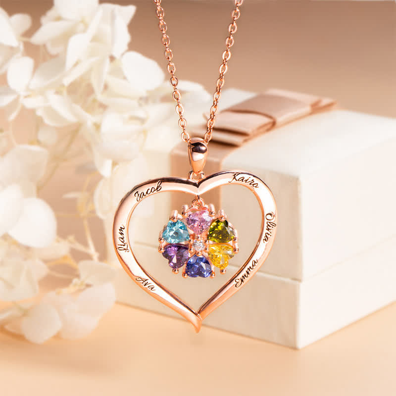 Olivenorma Personalized Heart Shape Birthstone with 1-6 Engraved Names Necklace