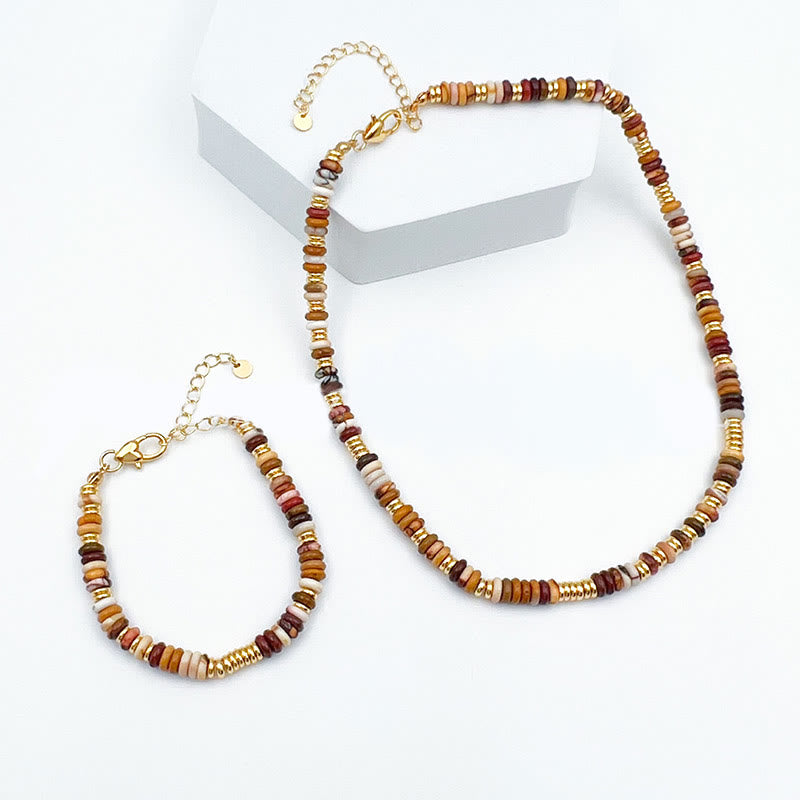 Olivenorma Sunset Frisbee Beaded Natural Agate Clavicle Necklace