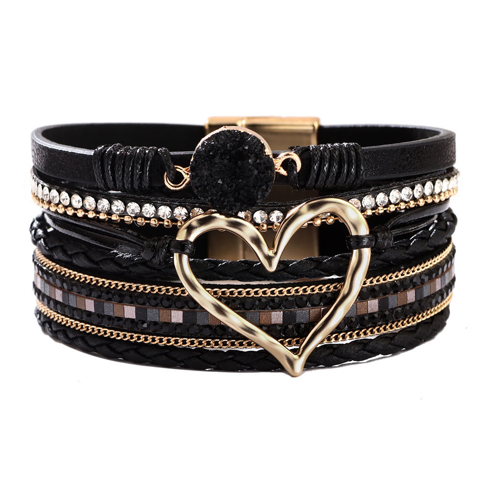 Olivenorma Bohemia Leather Wrap Hollow Heart Bracelet