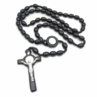 Olivenorma Wooden Beads Rosary Cross Necklace