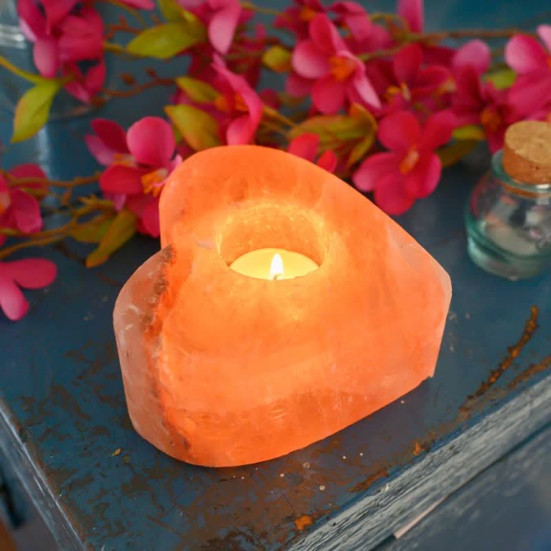 Olivenorma Hand Carved Heart Shape Candle Holder Himalayan Pink Salt Lamp