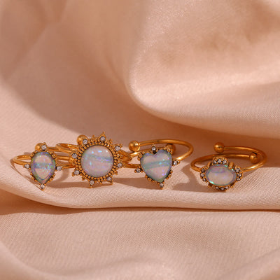 Olivenorma Natural Opal Sun Heart Adjustable Ring