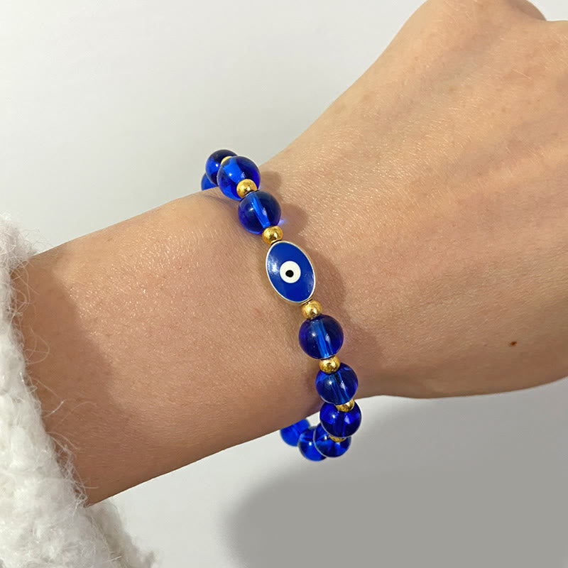 Olivenorma 8mm Blue Tiger Eye Evil Eye Bracelet