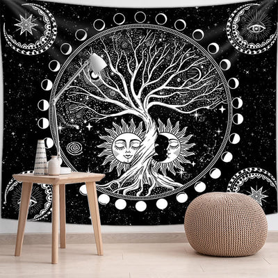 Olivenorma Black White Tree Of Life Tapestry