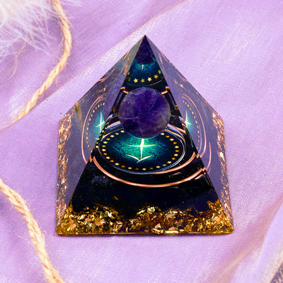 Olivenorma Amethyst Sphere With Obsidian Zodiac Sagittarius Orgone Pyramid