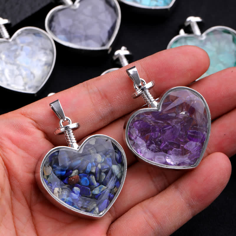 Olivenorma Natural Colorful Gravel Heart Glass Pendant Necklace