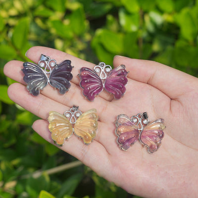 Olivenorma Natural Rainbow Fluorite Butterfly Ring