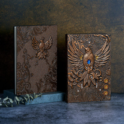 Olivenorma Crystal Stone Phoenix Embossed Leather Journal Notebook