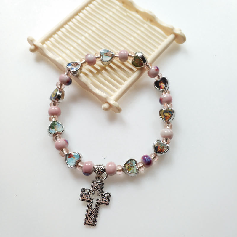 Olivenormacolorful Natural Stone Beads Christianity Cross Bracelet