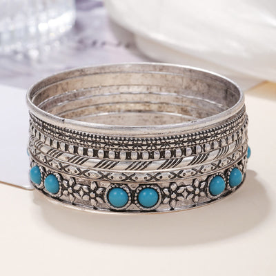 Olivenorma Bohemian Ethnic Exaggerated Metal Turquoise Bracelet