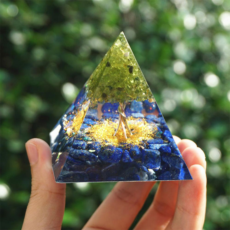 Olivenorma Ocean of Wisdom-Lapis Lazuli & Peridot Tree of Life Orgone Pyramid - image 6