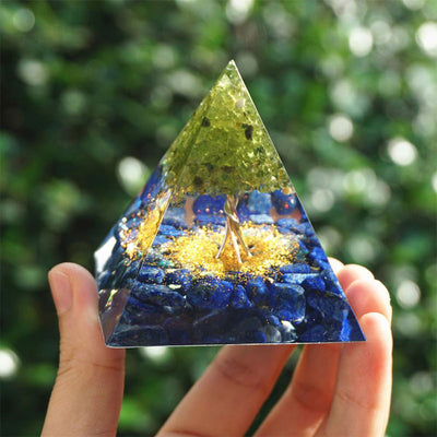 Olivenorma Ocean of Wisdom-Lapis Lazuli & Peridot Tree of Life Orgone Pyramid - image 6