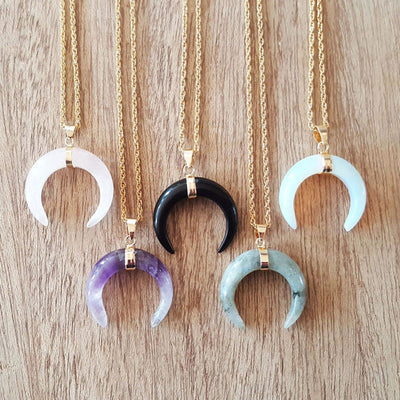 Olivenorma Gemstone Crescent Moon Necklace