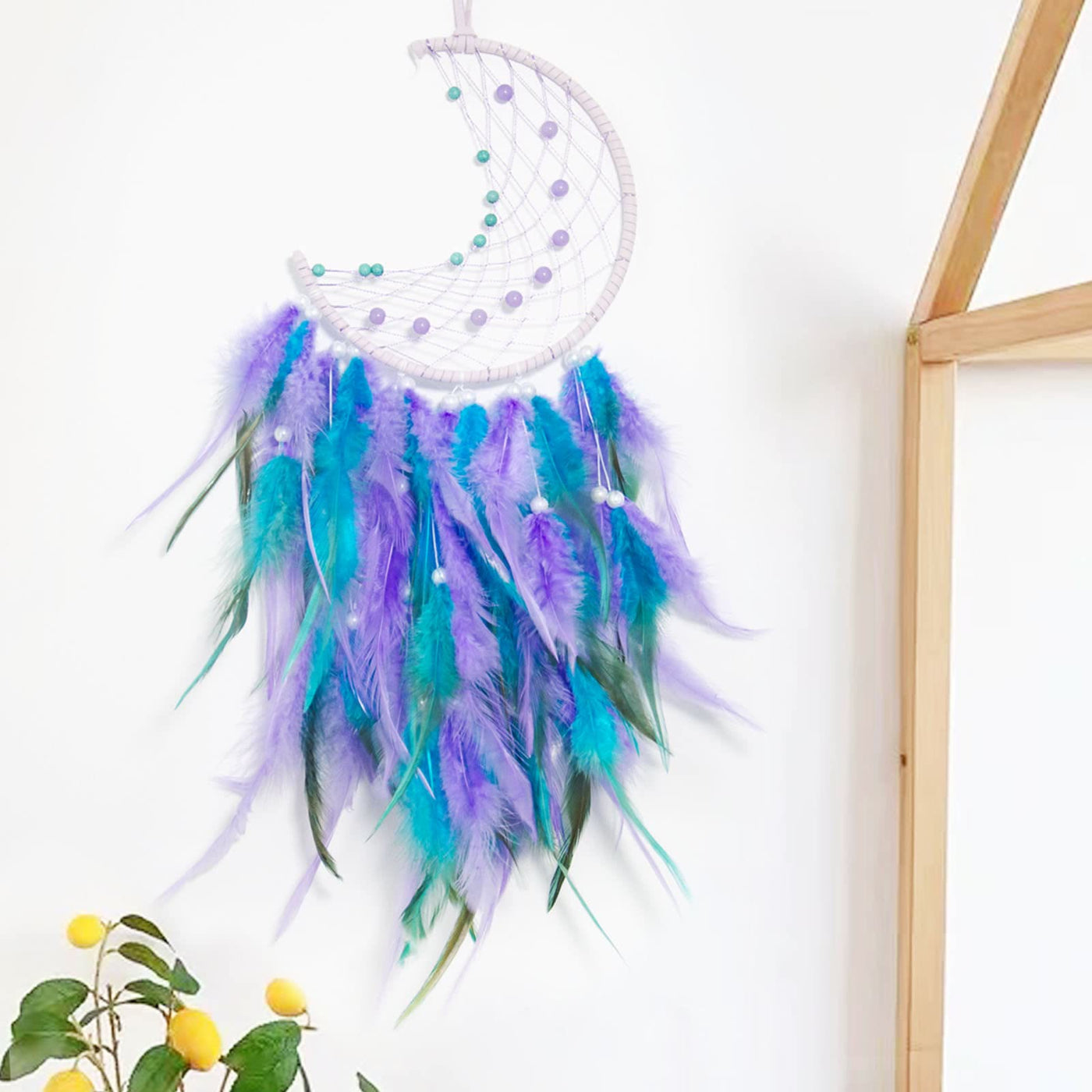 Olivenorma Handmade Beaded Turquoise Purple Jade Moon Dream Catcher