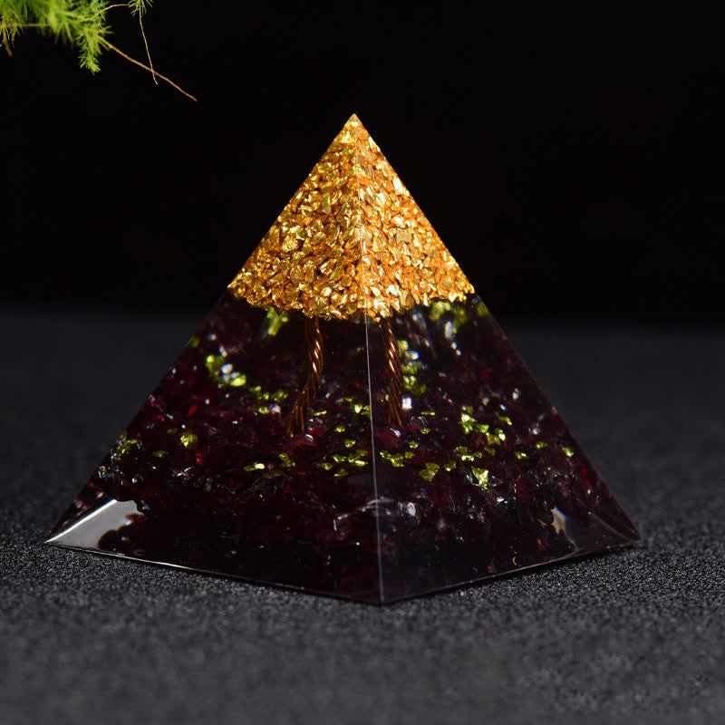 Olivenorma Garnet Metal Granules Tree Of Life Orgone Pyramid