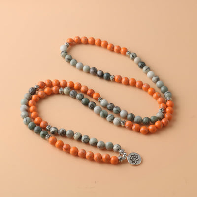 Olivenorma 108 Orange Emperor Stone Mala Beads Lotus Pendant Necklace