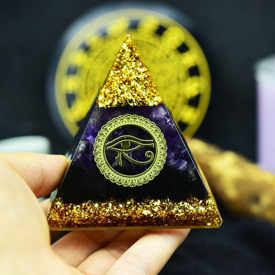 Olivenorma Amethyst Obsidian Eye Of Horus Symbol Orgone Pyramid