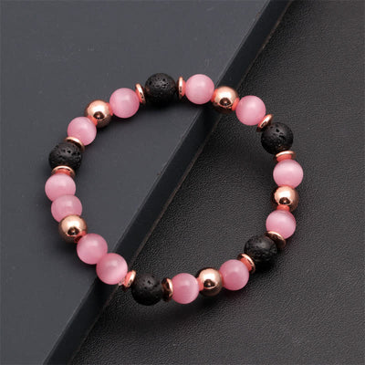 Olivenorma Lava Stone Rose Pink Quartz Beaded Bracelet