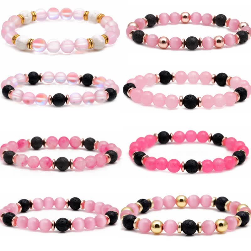 Olivenorma Lava Stone Rose Pink Quartz Beaded Bracelet