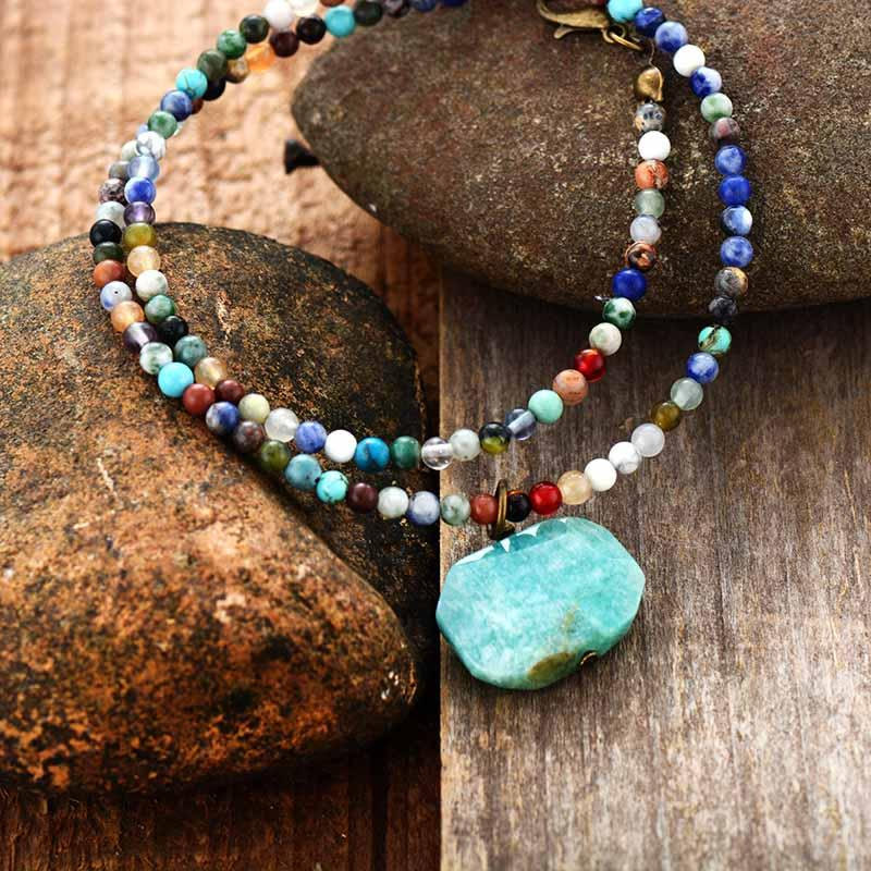 Olivenorma Geometric Amazonite Pendant Choker Mala Jewelry Necklace