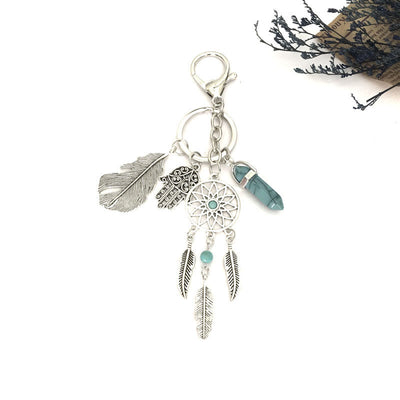 Olivenorma Natural Gemstone Dreamcatcher Pendants Hamsa Keychain