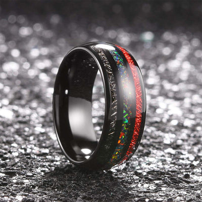 Olivenorma Color Opal 8mm Black Tungsten Carbide Mens Ring