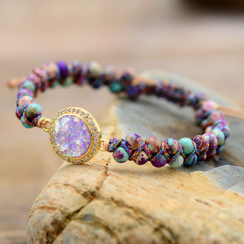 Olivenorma Opal Double Layer Purple Emperor Stone Braided Bracelet