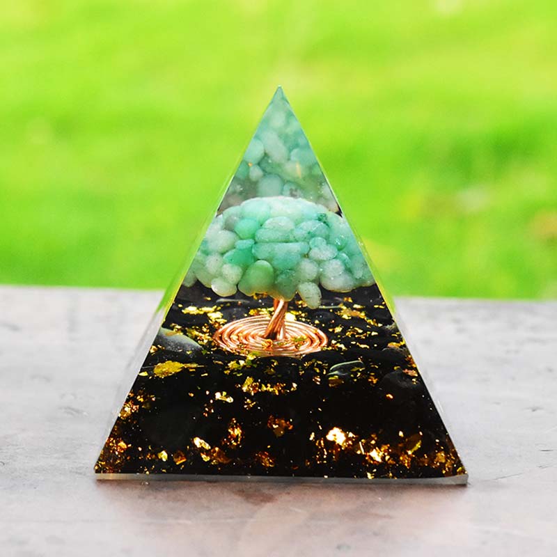 Olivenorma Green Aventurine Obsidian Tree Of Life Orgone Pyramid