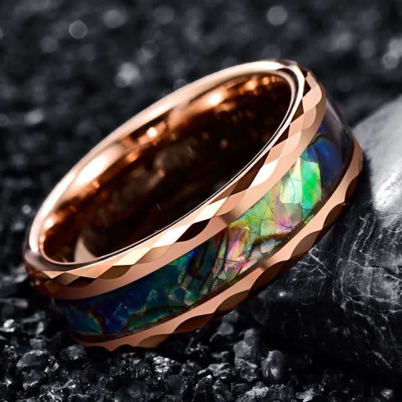 Olivenorma Koa Wood and Abalone Shell Tungsten Carbide Ring