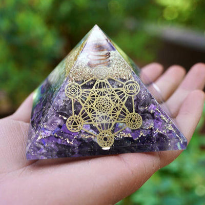 Olivenorma Clear Crystal Pillar Metatron's Cube Orgone Pyramid