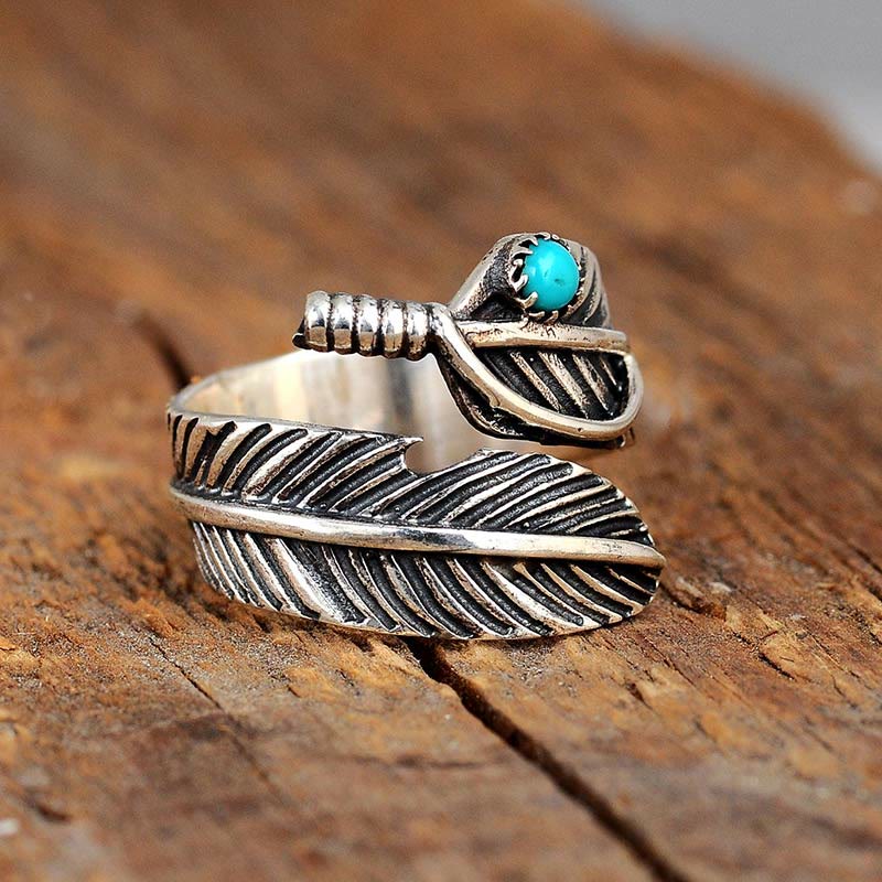 Olivenorma Turquoise Feather Jewelry Ring