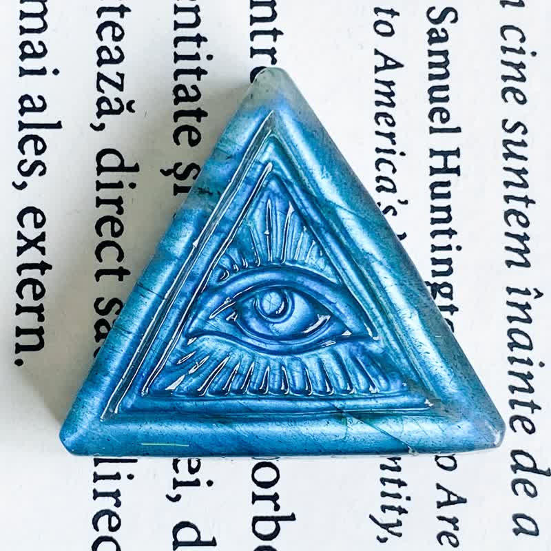 Olivenorma  Natural Labradorite Carved Triangular Evil Eye Decoration