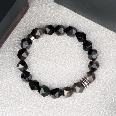 Olivenorma Men Geometric Facets Obsidian Beads Bracelet