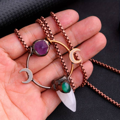 Olivenorma Bullet Clear Crystal Double Moon Gemstone Necklace