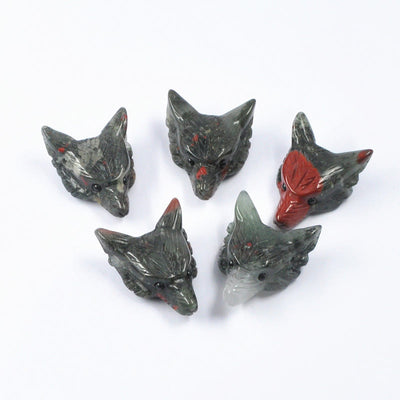Olivenorma Spirit Guardian Wolf Head Crystal Carving Gemstone Decoration - African Bloodstone - With Card - image 9