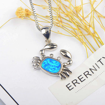 Olivenorma Blue Opal Small Crab Pendant Necklace