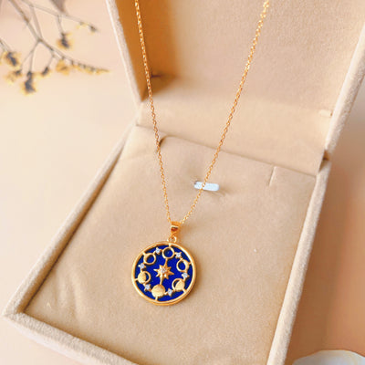 Olivenorma Lapis Lazuli Moon Phase Eight Awn Star Necklace