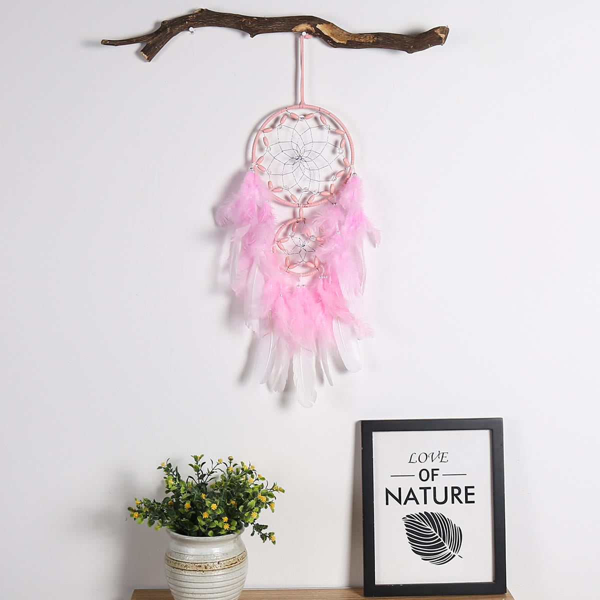 Olivenorma Pink Acrylic Wooden Beads Feather Dream Catcher