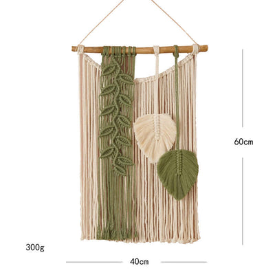 Olivenorma Handwoven Yellow Green Leaves Tassel Wall Decor