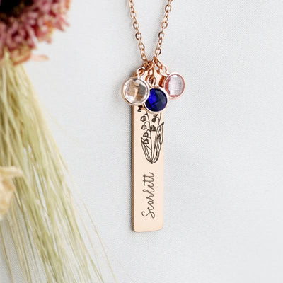 Olivenorma Personalized Birth Flower & Birthstone with Name Jewelry Necklace