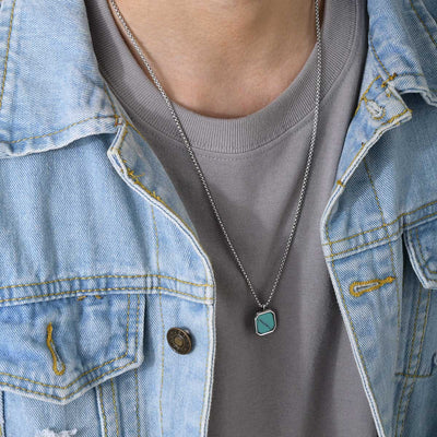 Olivenorma Square Pendant Men Long Sweater Chain Necklace