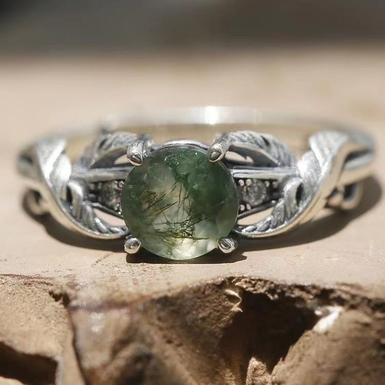 Olivenorma Natural Green Phantom Quartz Carved Leaf Ring