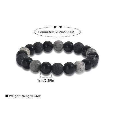 Olivenorma 10mm Black Onyx Grey Jasper Lava Stone Bracelet