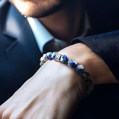 Olivenorma Men Geometric Facets Blue Sodalite Labradorite Beads Bracelet