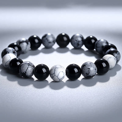 Olivenorma 10mm Snowflake Obsidian White Turquoise Bead Bracelet