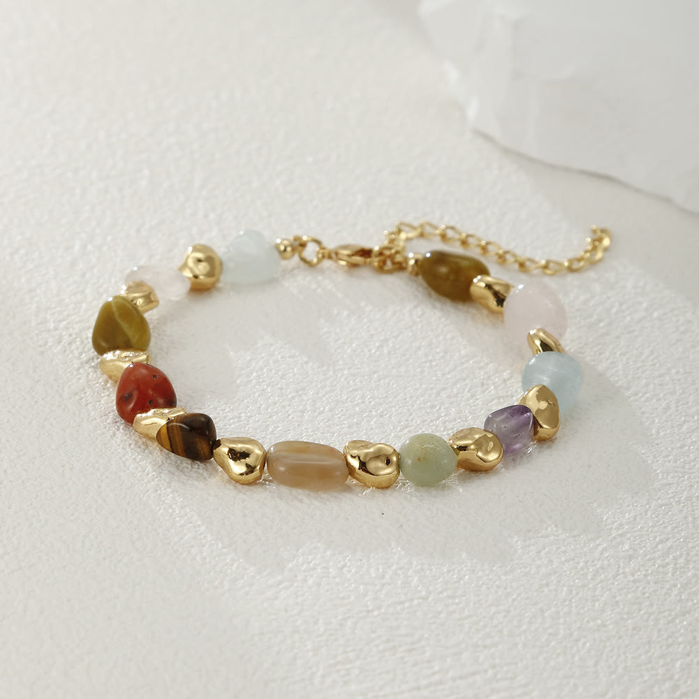 Olivenorma Irregular Multi-color Natural Stone 18k Copper Bracelet