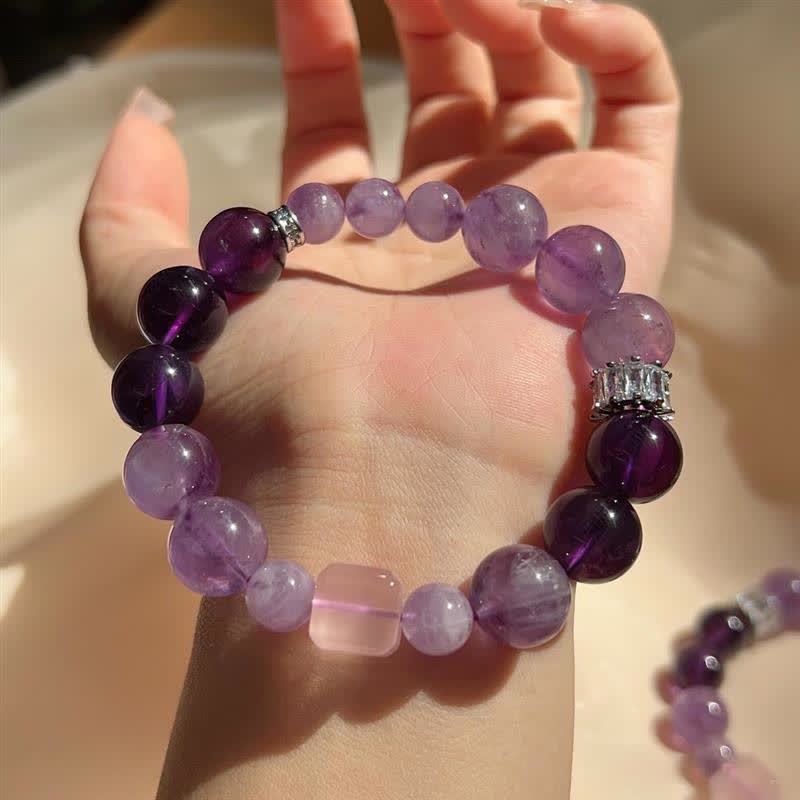 Olivenorma Natural Amethyst Lepidolite Beaded Bracelet