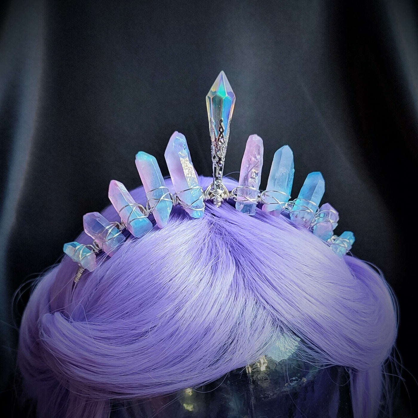 Olivenorma Pink Blue Titanium Quartz Crown with Crystal Centrepiece