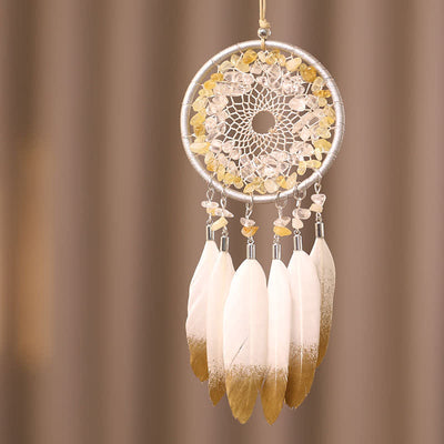 Olivenorma Citrine Clear Crystal Beaded Braided Feather Dream Catcher